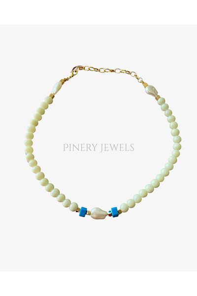 Pinery Jewels Summer Women's Necklace with White Stones and Big Beads – Modern and Stylish Design