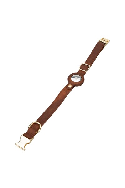 Lev Leather Deri Köpek Tasması, Airtag Bölmeli Hakiki Deri Köpek Tasması-İsim Yazılabilir