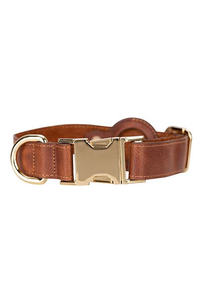 Lev Leather Leather Dog Collar, Genuine Leather Dog Collar with Airtag Compartment-Name Writable