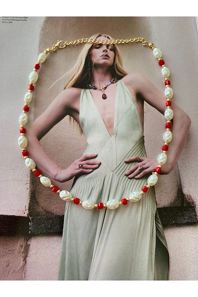 Pinery Jewels Summer Women's Necklace with Pearls and Red Beads – Modern and Stylish Design