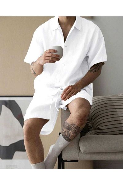 DWN WEAR Linen Kisakol Shirt Shorts Set Women& Men