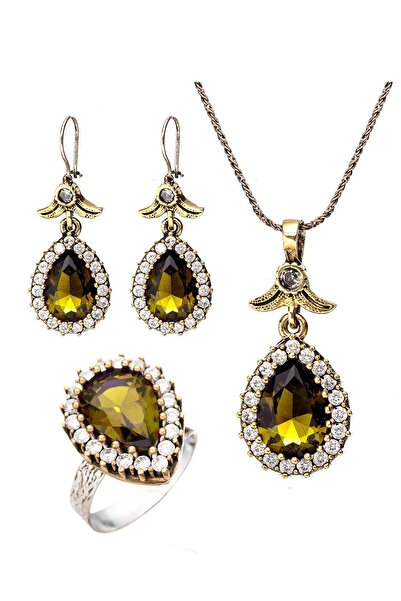 Beyisa Hürrem Sultan Serisi Sarı Sitrin Taşlı Damla Otantik Gümüş Üçlü Kadın ...
