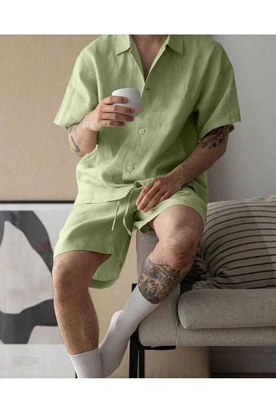 DWN WEAR Linen Kisakol Shirt Shorts Set Women& Men