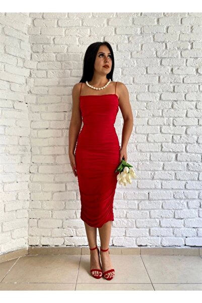 moneta boutique Жіноча червона сукня з тонким бретельками та драпіруванням з ...