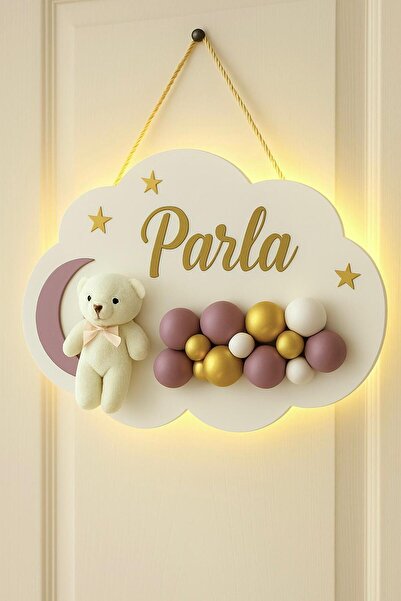 Bonika İstediğiniz İsmi Yazıyoruz - Bubble Ayıcıklı Ledli Bulut Kapı Süsü