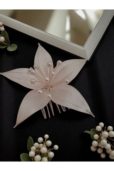Mirnova Flower Model Bridal Barrette and Groom Boutonniere - Floral Bridal Barrette - Comb Barrette - Hair Accessory
