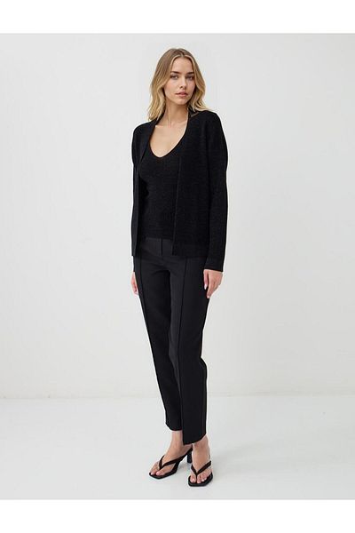 Jimmy Key Cardigan negru cu croiala dreapta cu guler deschis
