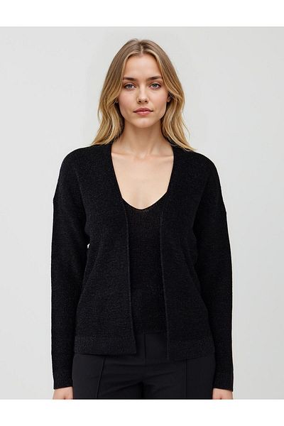 Jimmy Key Cardigan negru cu croiala dreapta cu guler deschis