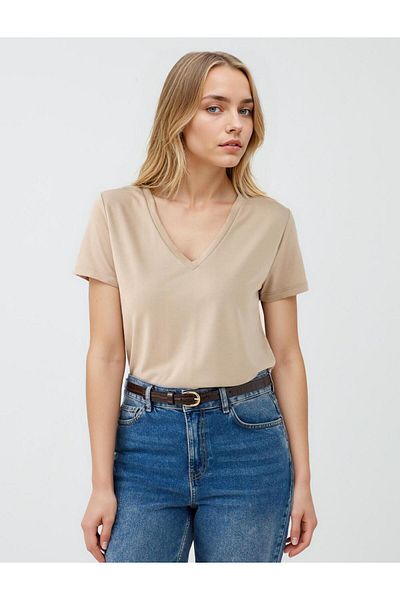 Jimmy Key Mink V-Neck Short Sleeve Knitted Modal T-Shirt