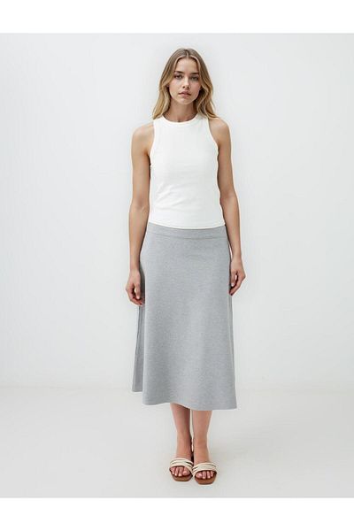 Jimmy Key Gray Melange Regular Waist Elastic Waist Knitted Midi Skirt