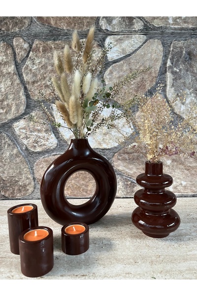 ERGİNCİ HOME Bohem Tarz İSKANDİNAV 3 lü set 2 vazo 3 mumluk 5 parça Hediyelik Pinterest Pampas Dekoratif Eşya