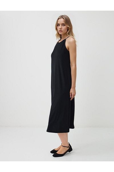 Jimmy Key Black Loose Cut Crew Neck Sleeveless Basic Dress