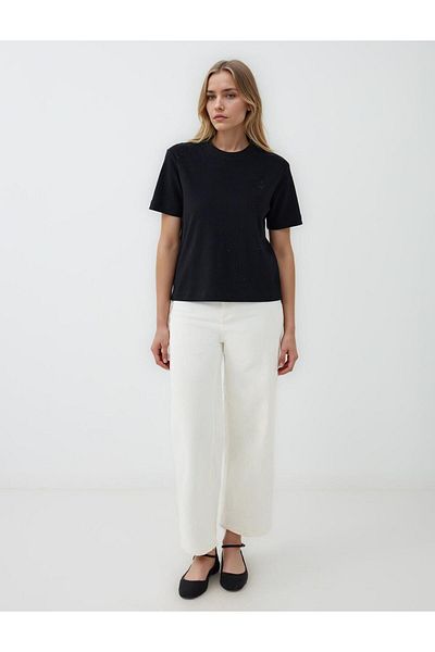 Jimmy Key Black 100% Cotton Crew Neck Stone Printed T-Shirt