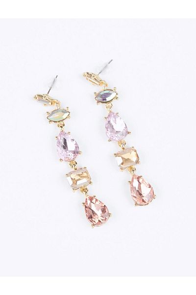 Jimmy Key Mixed Color Stone Detailed Dangle Earrings