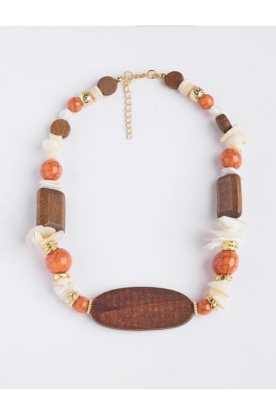Jimmy Key Adjustable Necklace with Orange Wood Detail and Natural Stone