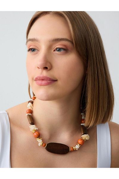 Jimmy Key Adjustable Necklace with Orange Wood Detail and Natural Stone