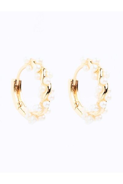 Jimmy Key Gold Color Pearl Detailed Elegant Hoop Earrings