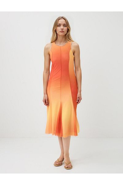 Jimmy Key Orange Slim Fit Crew Neck Gradient Midi Dress
