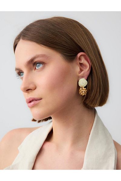 Jimmy Key Beige Spiral Figured Hanging Earrings
