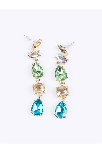 Jimmy Key Green Colored Stone Detailed Dangle Earrings