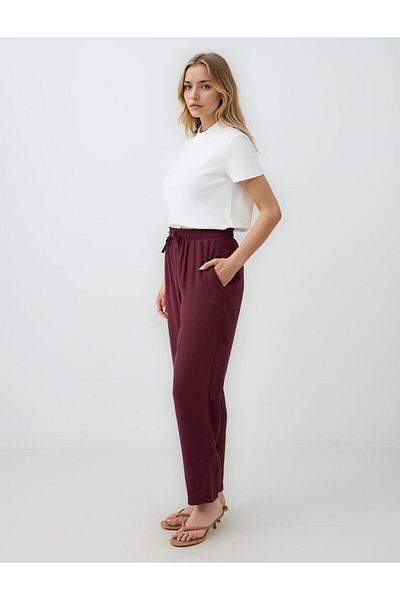 Jimmy Key Burgundy High Waist Regular Leg Modal Woven Trousers