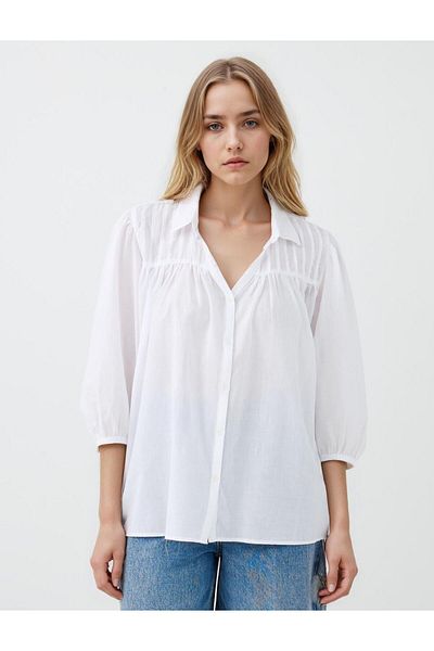 Jimmy Key Ecru 100% Cotton Relaxed Fit Judge Collar Shirt