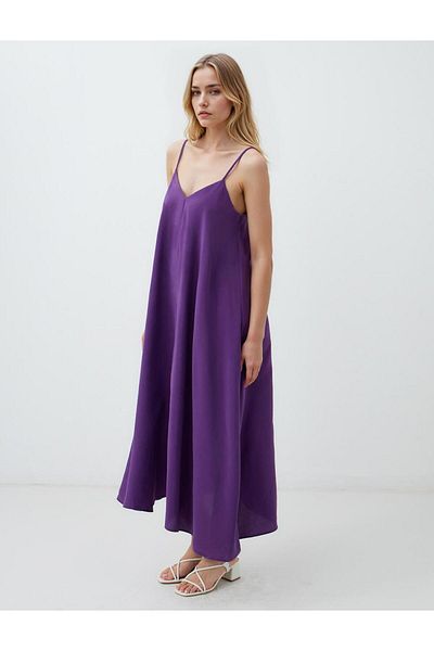 Jimmy Key Rochie midi mov, cu decolteu în V, cu bretele