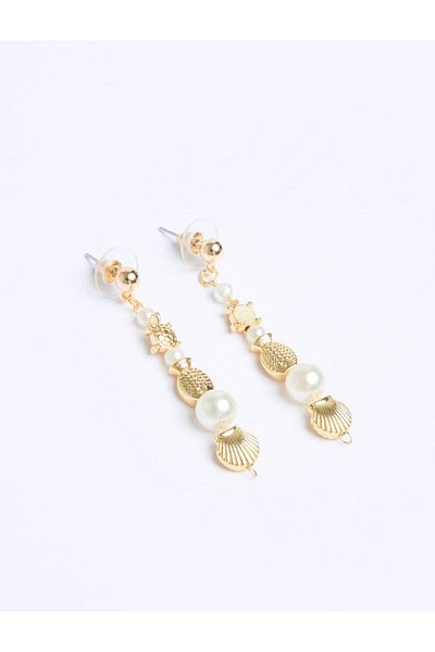 Jimmy Key Gold Color Seashell Detailed Swinging Earrings