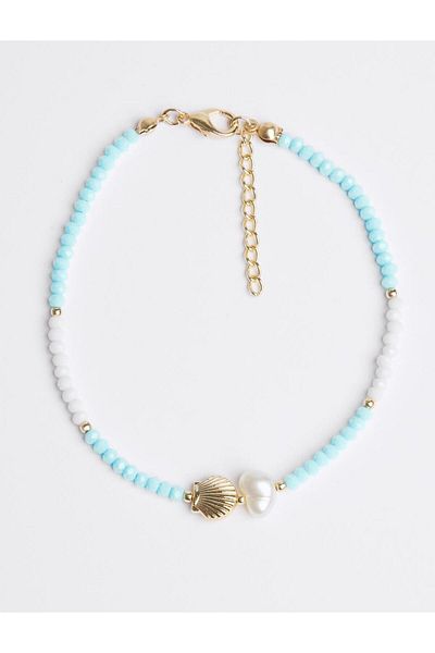 Jimmy Key Blue Seashell Figured Pearl Detailed Anklet