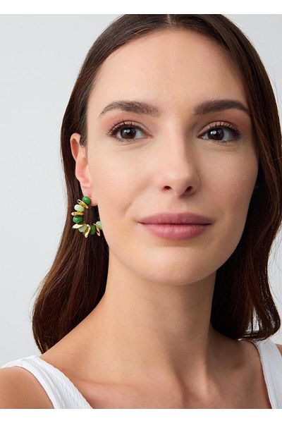 Jimmy Key Green Bead Detailed Elegant Hoop Earrings
