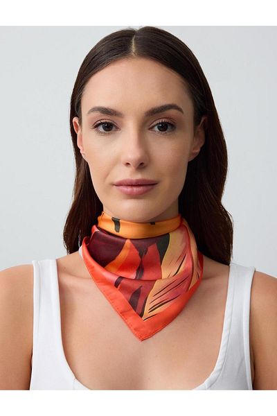 Jimmy Key Orange Patterned Woven Scarf
