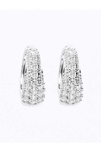 Jimmy Key Silver color stone detailed shiny hoop earrings