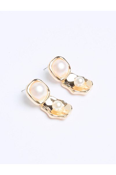 Jimmy Key Gold Color Ball Pearl Detailed Dangle Earrings