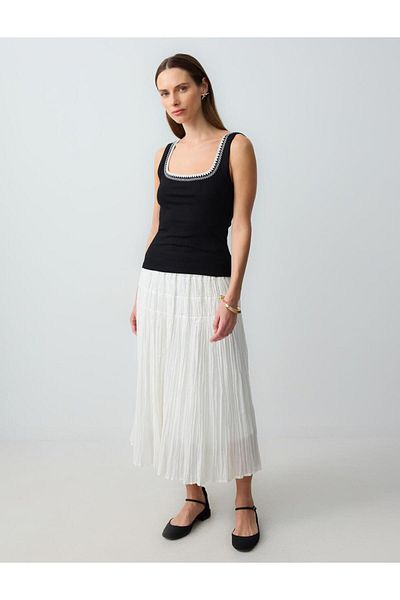 Jimmy Key Black Slim Fit Square Neck Strap Blouse