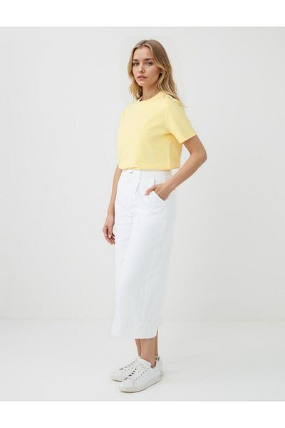Jimmy Key Ecru 100% Cotton Wide Leg Regular Waist Short Denim Trousers
