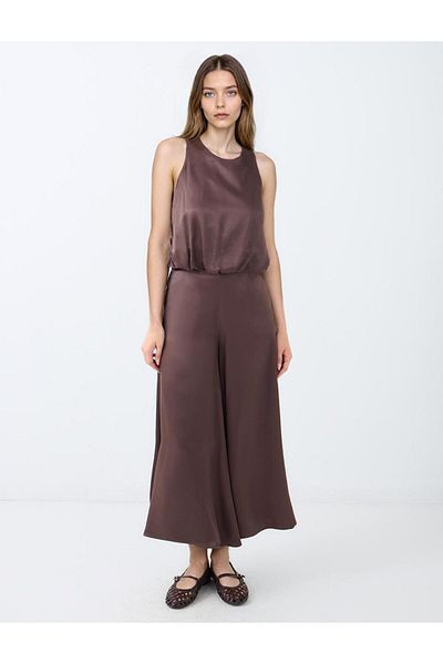 Jimmy Key Bitter Brown High Waist Loose Wide Leg Short Woven Trousers