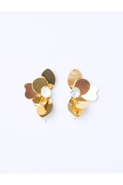 Jimmy Key Modern Earrings with Gold Color Sparkling Flower Figures