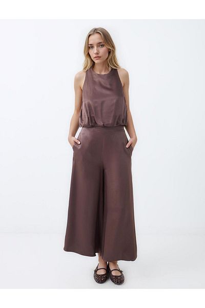 Jimmy Key Bitter Brown Halterneck Sleeveless Woven Blouse