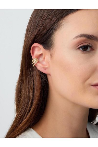 Jimmy Key Gold Color Shiny Stone Multiple Hoop Figured Earrings