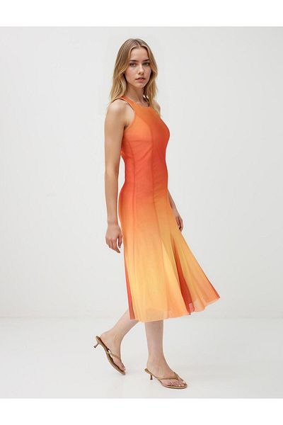 Jimmy Key Orange Slim Fit Crew Neck Gradient Midi Dress