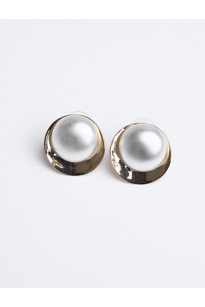 Jimmy Key White Oval Figured Pearl Earrings
