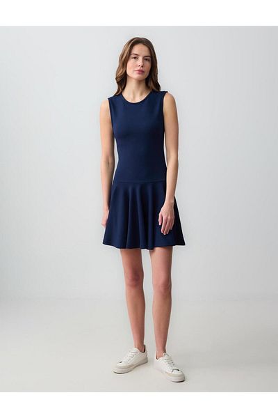 Jimmy Key Navy Blue Round Neck Sleeveless Modal Knitted Mini Dress