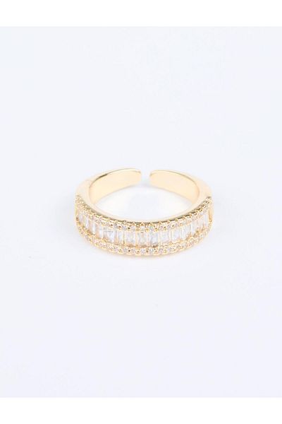 Jimmy Key Gold Color Row Stone Detailed Adjustable Ring