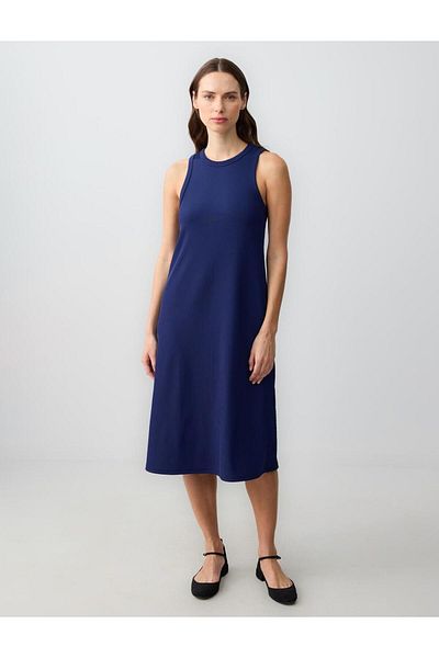 Jimmy Key Navy blue comfortable cut sleeveless crew neck knitted midi dress