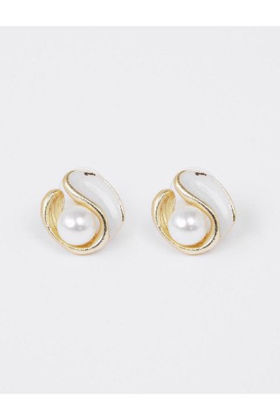 Jimmy Key White Pearl Detailed Modern Earrings