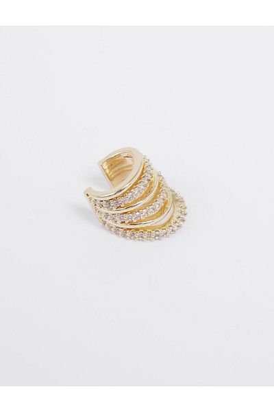 Jimmy Key Gold Color Shiny Stone Multiple Hoop Figured Earrings