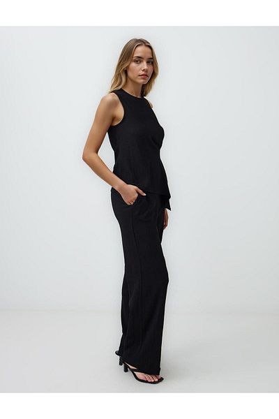 Jimmy Key Black Relaxed Cut Long Wide Leg Regular Waist Knitted Trousers