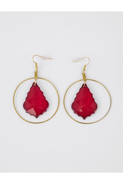 Jimmy Key Red Geometric Figure Dainty Hoop Earrings