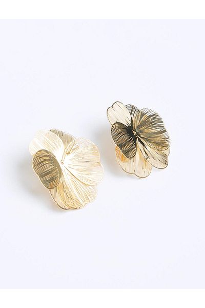 Jimmy Key Gold Color Sparkling Flower Figured Earrings