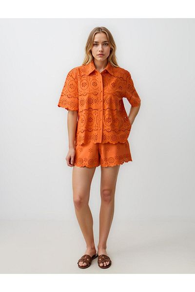 Jimmy Key Orange Loose Shirt Collar Woven Shirt